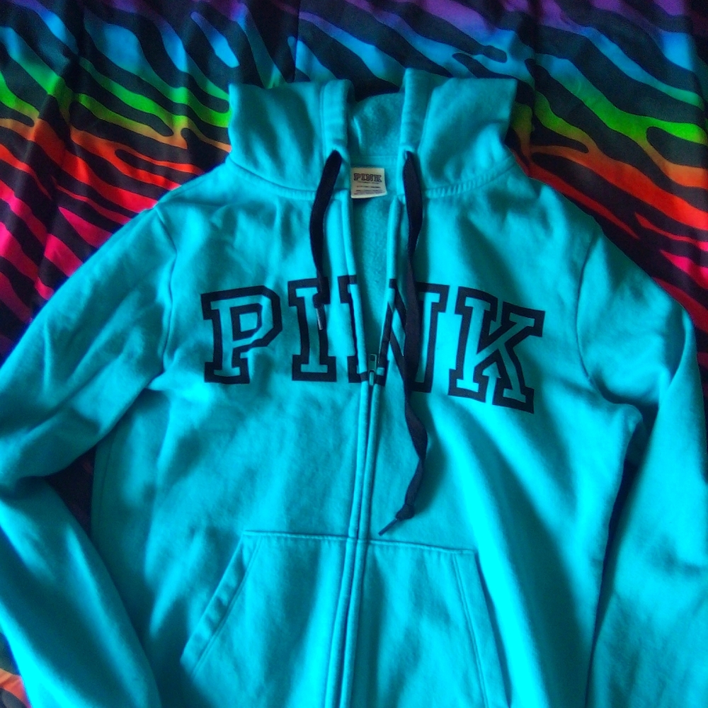 PINK Victoria's Secret Women's Aqua Zip-Up Hoodie